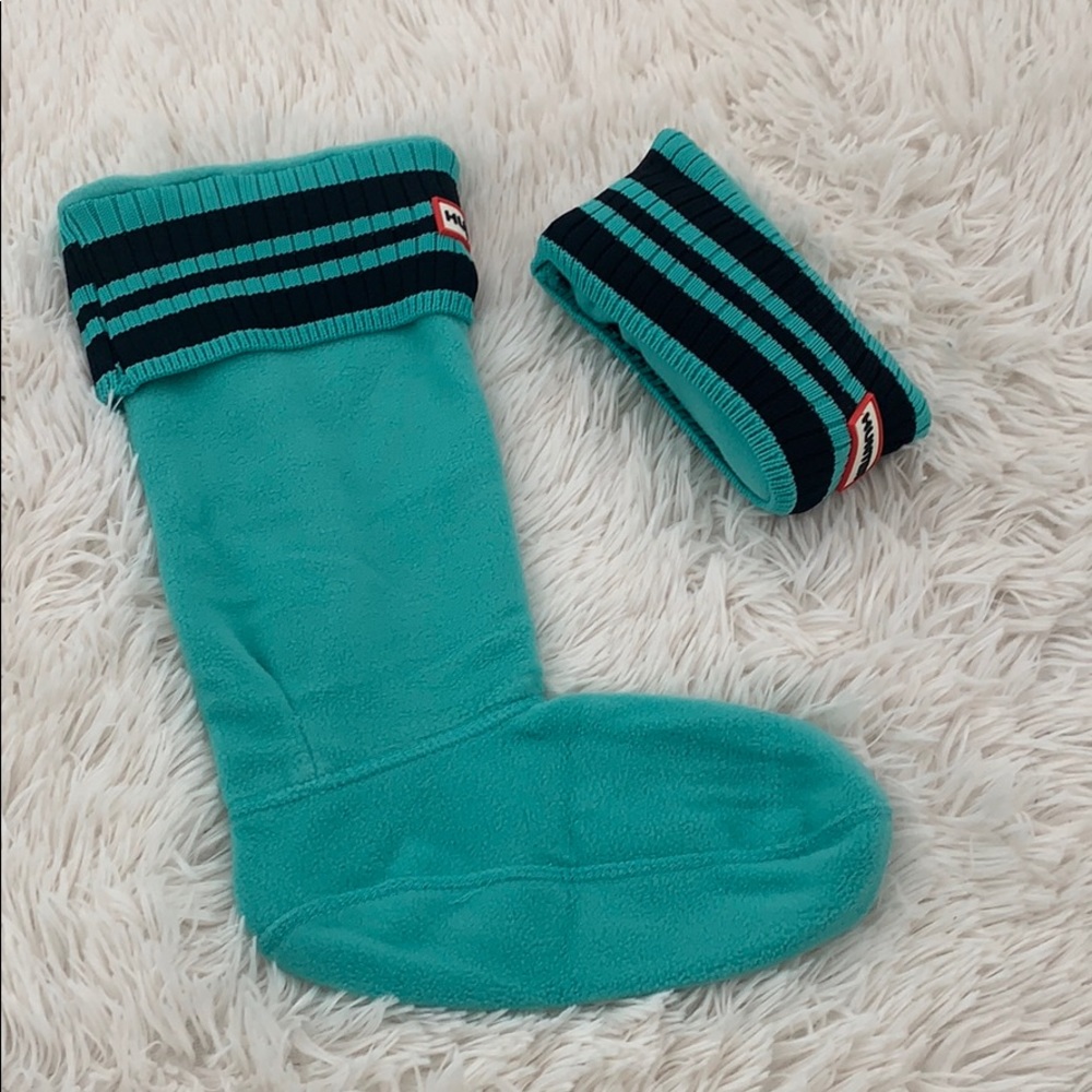 Hunter Teal and Black Fleece Boot Socks with Striped Cuff